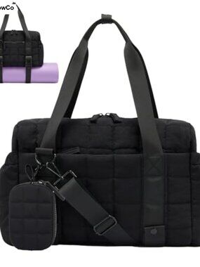 Small Puffy Gym Duffel Bag for Women with Yoga Mat Holder Wet Pocket